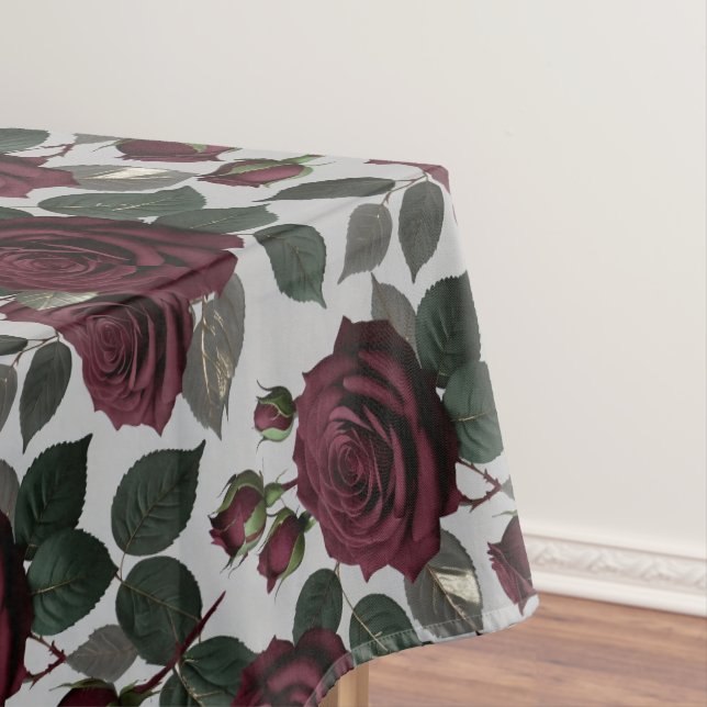 Mantel Velvet Like Dark Burgundy Roses With Green Leaves (In Situ)