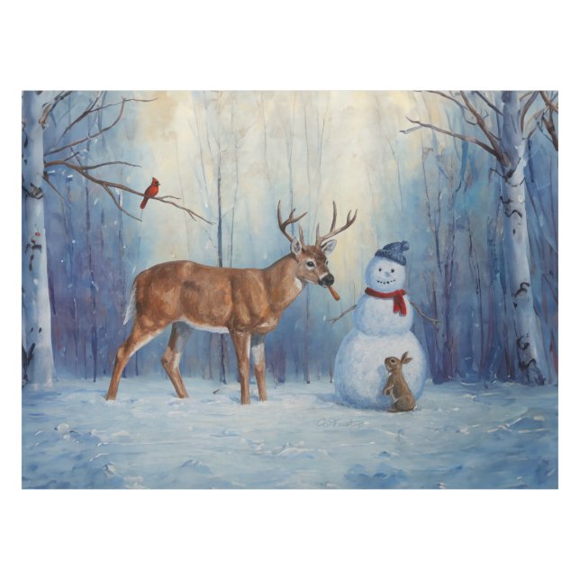Mantel Venado y feliz invierno de Snowman (Frente (Horizontal))