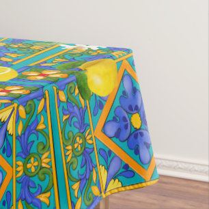 Mantel Verano, baldosas sicilianas, cítricos, naranjas, m