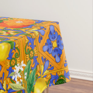 Mantel Verano, baldosas sicilianas, cítricos, naranjas, m