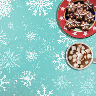 Mantel Verde azulados copos de nieve blancos