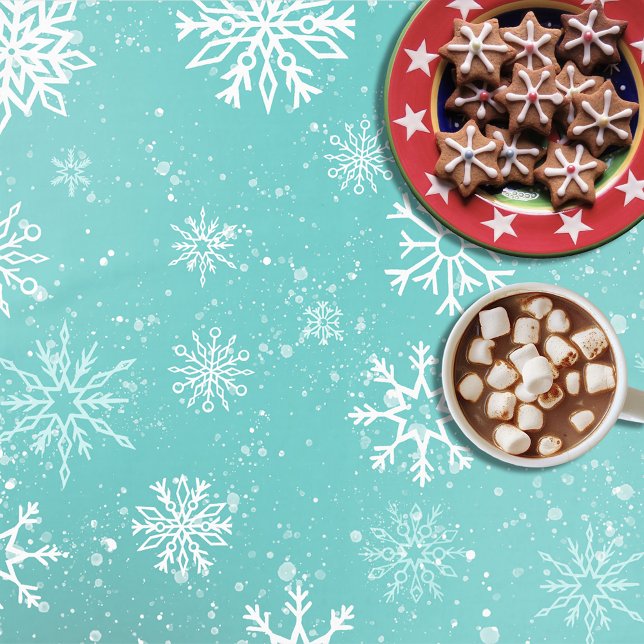 Mantel Verde azulados copos de nieve blancos (Subido por el creador)