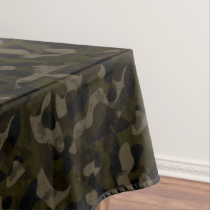 Mantel Verde, negro, taupe y camuflaje abstracto marrón