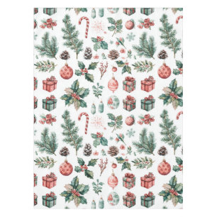 Mantel Verde Rojo Fiesta Acuarela Pino Baya Caprichoso
