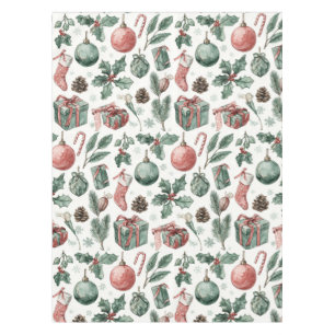 Mantel Verde Rojo Fiesta Acuarela Pino Bayas Caprichoso