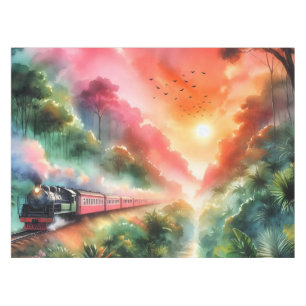 Mantel Viaje en tren al atardecer tropical acuarela