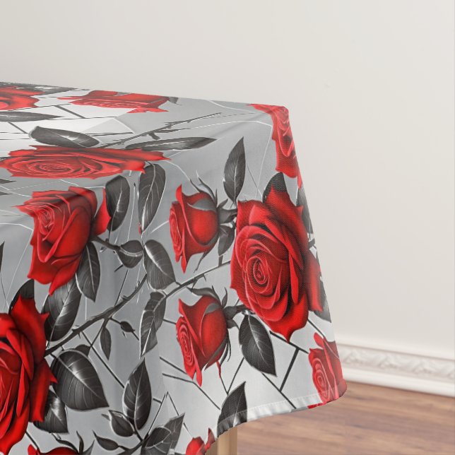 Mantel Vibrant Red Roses On A Metallic Silver Background  (In Situ)