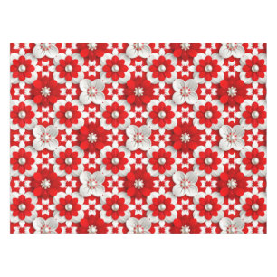 Mantel Vibrante patrón floral rojo y blanco con perla