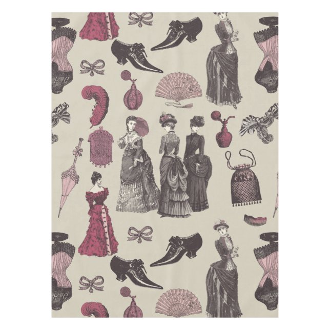 Mantel victorian era fashion women toile beige (Anverso)