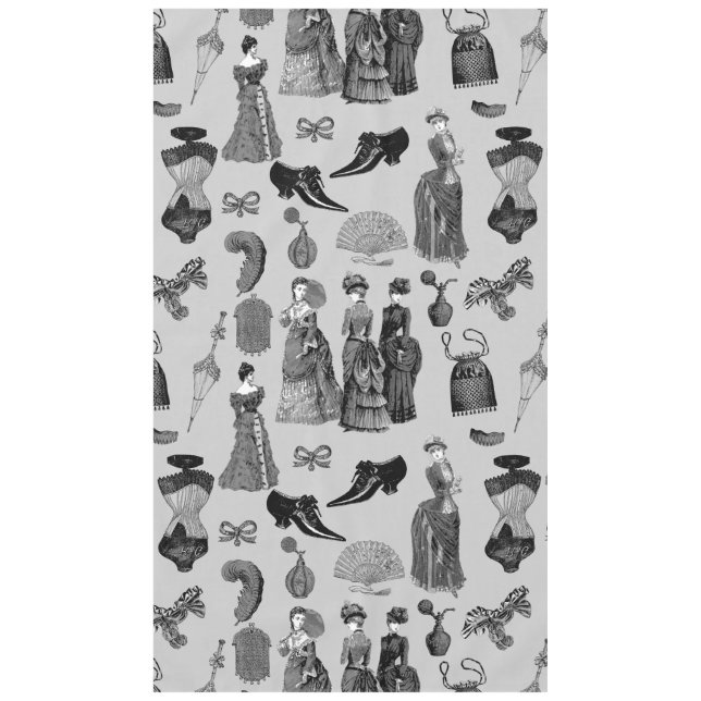 Mantel victorian era fashion women toile black white (Anverso)