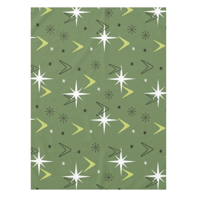Mantel Vintage 1950 Boomerangs Estrellas Olive Green (Anverso)