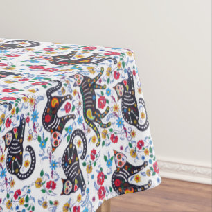 Mantel Vintage Black White Cats Halloween Floral gótica