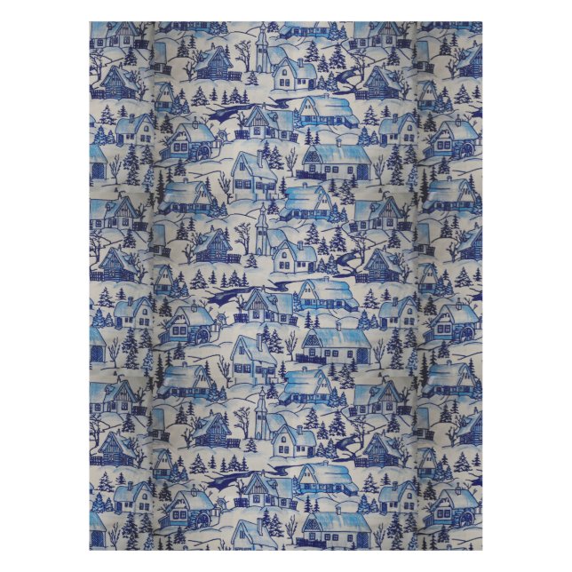 Mantel Vintage Blue Navidades Holiday Village (Anverso)
