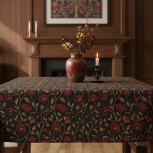 Mantel Vintage floral de amapola roja dorada de William M