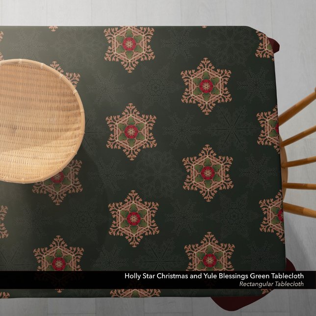 Mantel Vintage Green Navidades Holly Celtic Star Pattern (Holly Star Christmas and Yule Blessings Green Tablecloth)