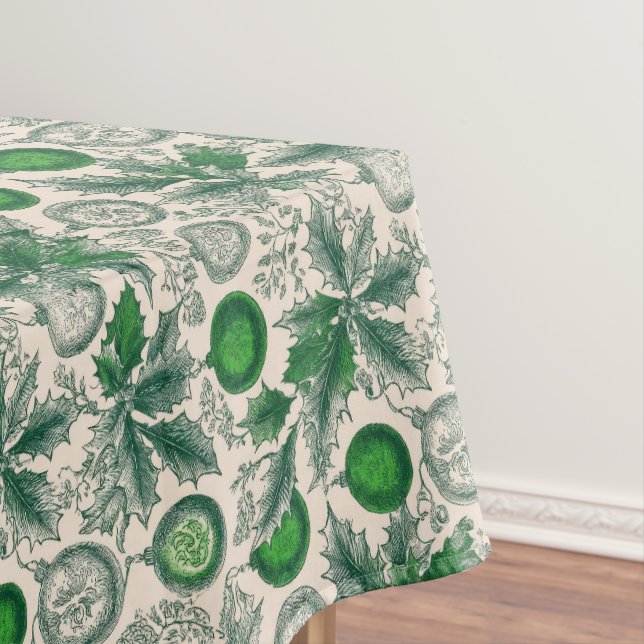 Mantel Vintage Green Navidades Holly Tablecloth (In Situ)
