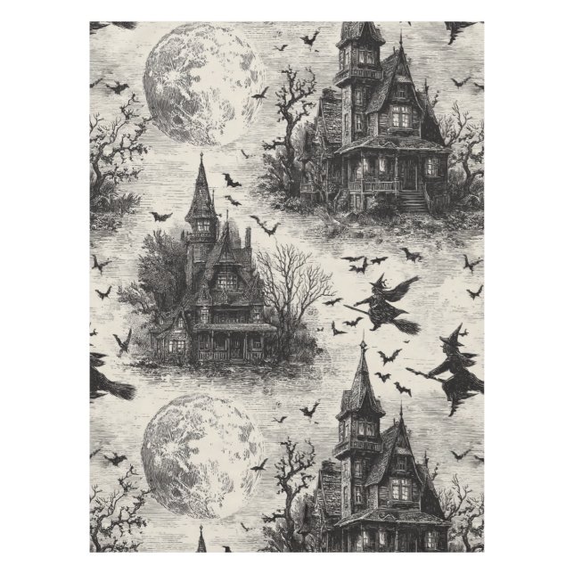 Mantel Vintage Hauned House y Witch Toile Pattern (Anverso)