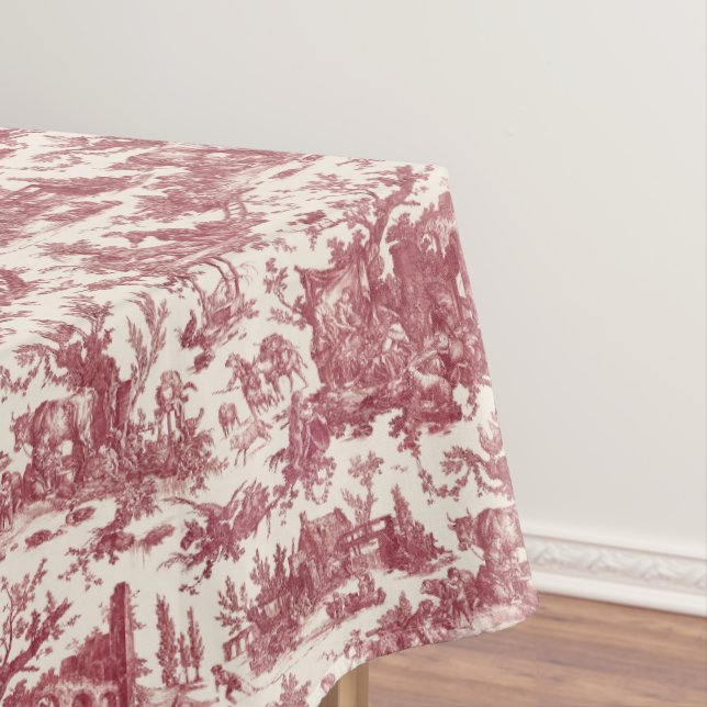 Mantel Vintage Rustic Farm French Toile-Red & Tan (In Situ)