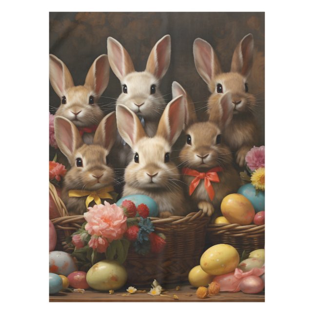 Mantel Vintage Spring Easter Huevo Cesta Bunny Hop (Anverso)