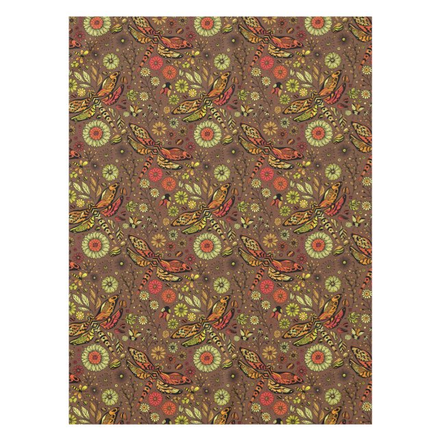 Mantel Volar, volar libélula sobre canela marrón (Anverso)