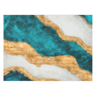 Mantel Watercolor and gold Turquoise Wave Abstract