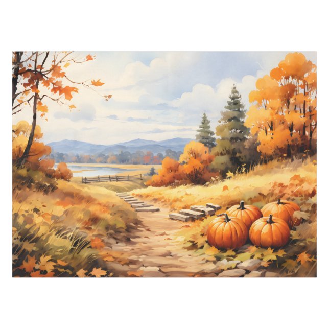 Mantel Watercolor Autumn Road Pumpkin Caída Saltos (Frente (Horizontal))