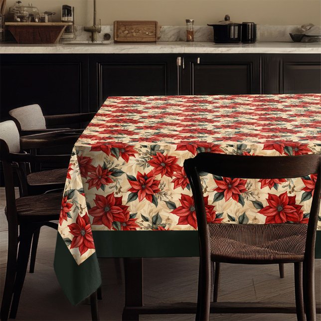 Mantel Watercolor Poinsettia Tablecloth Rustic Christmas (Watercolor Poinsettia Tablecloth Rustic Christmas)