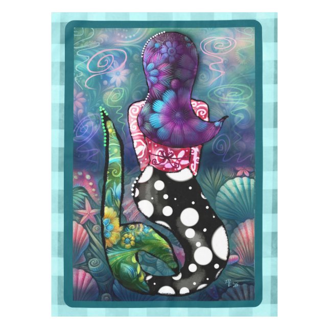 Mantel Whimsical Abstract Mermaid Nautical Teal Seashells (Anverso)