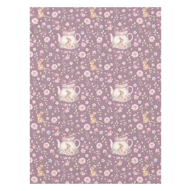 Mantel Whimsical Bunny Teapot Spring Floral Pattern (Anverso)