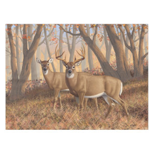 Mantel Whitetail Deer Buck & Doe Otumn Maple Woods