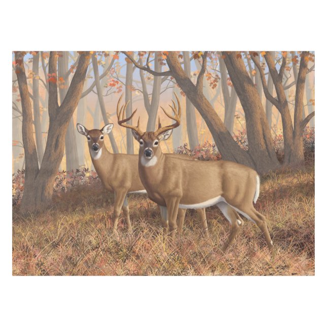 Mantel Whitetail Deer Buck & Doe Otumn Maple Woods (Frente (Horizontal))