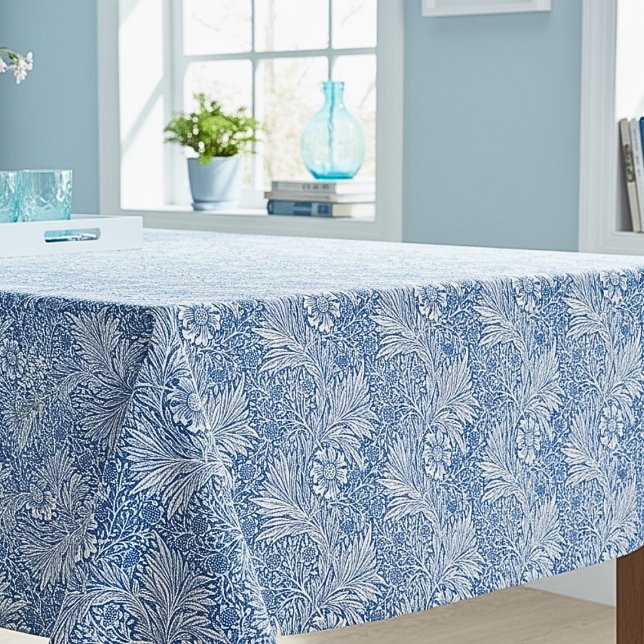 Mantel William Morris Marigold Blue Floral (elegant vintage blue and white William Morris floral tablecloth with "Marigold" pattern)