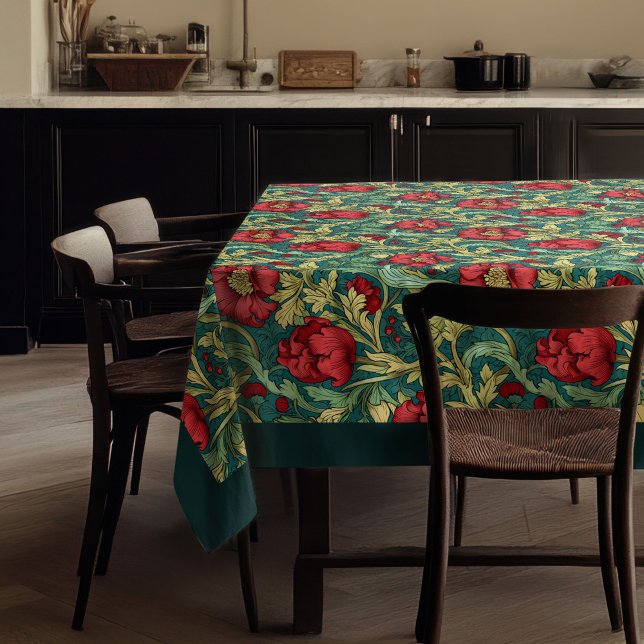 Mantel William Morris Pimpernel cálido rojo azul pastel (William Morris Pimpernel hot red pastel blue sage Tablecloth)