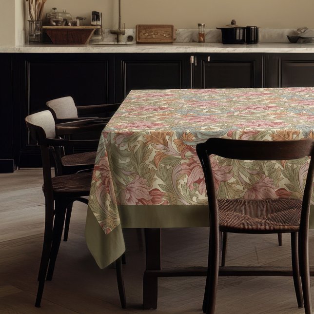 Mantel William Morris Pimpernel sabio verde rosa pastel (William Morris Pimpernel pastel pink green sage Tablecloth)