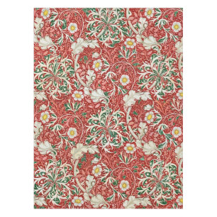 Mantel William Morris Seaweed Flor antigua Verde Rojo