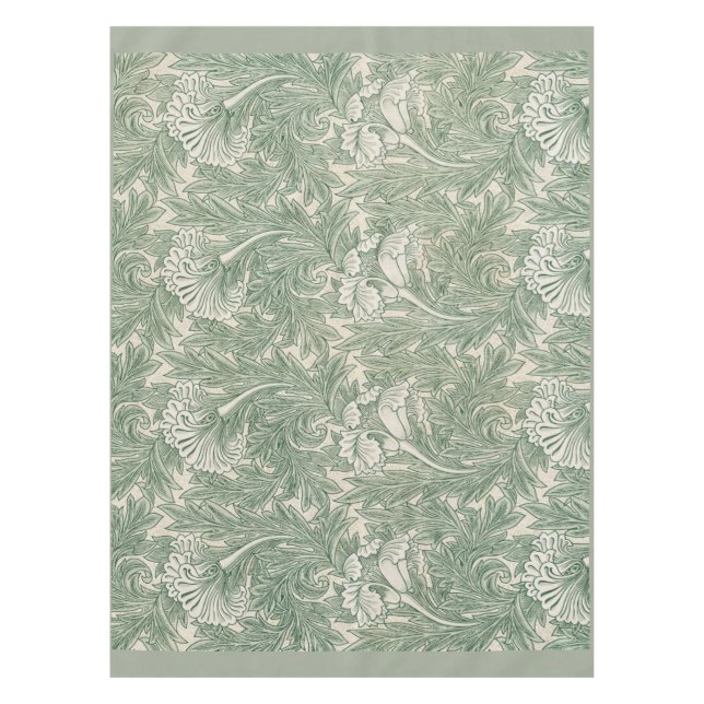 Mantel William Morris Verde Salvia Estampado de Tulipán:  (Anverso)