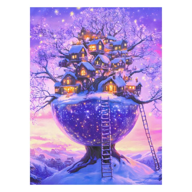Mantel Winter Fantasy Snowy Tree Village Landscape (Anverso)