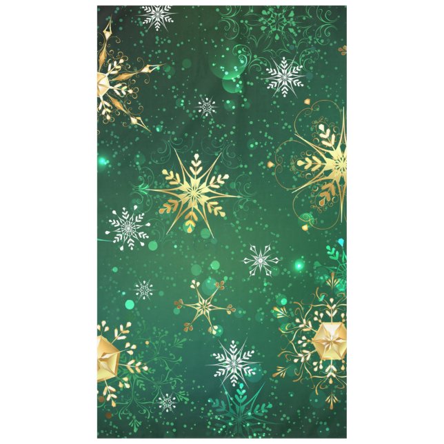 Mantel Xmas copos de nieve dorados sobre fondo verde (Anverso)