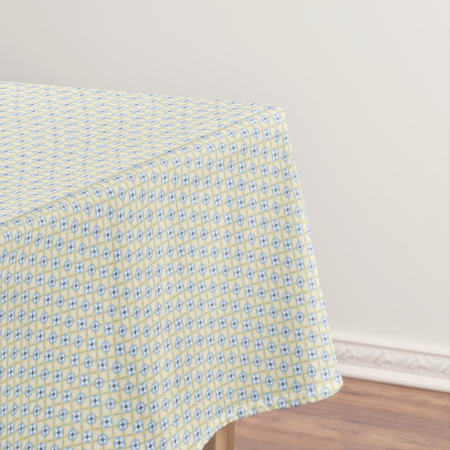 Mantel Yellow and Blue Tile Pattern Tablecloth (In Situ)