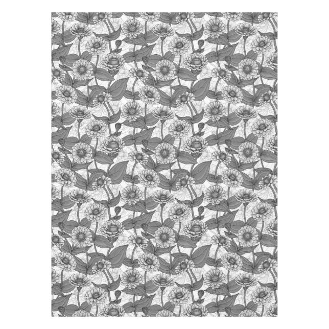 Mantel Zinnias, monocromo en blanco (Anverso)