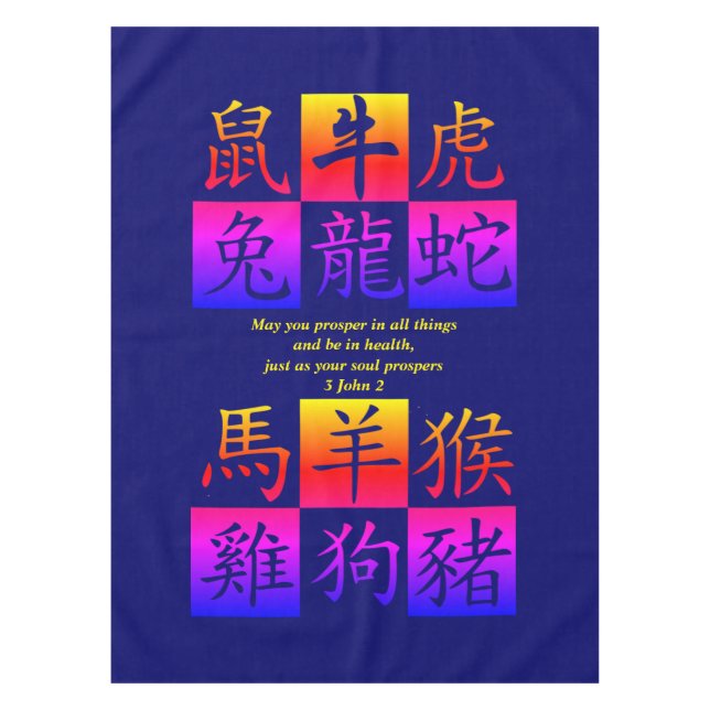 Mantel Zodiaco chino azul (Anverso)