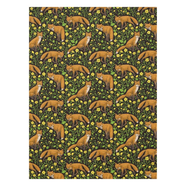 Mantel Zorros y mariposas en negro (Anverso)