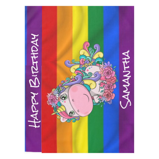 Manteles de arcoiris de cumpleaños de Unicornio (Anverso)