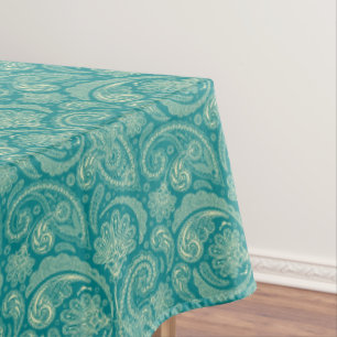 Manteles De Paisley Azul-Verde Y Crima Beige