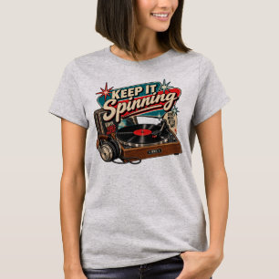 Mantén Girando Disco de Vinilo Vintage Camiseta Mu