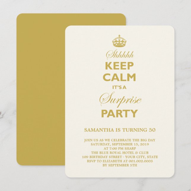 Mantén la calma Invitación de cumpleaños sorpresa  (Anverso / Reverso)