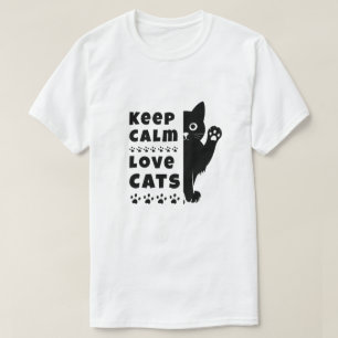 Mantén la Calma y Ama a los Gatos Camiseta Minimal