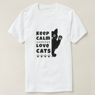 Mantén la Calma y Ama a los Gatos Camiseta Minimal