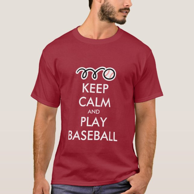 Mantén la calma y juega a la camiseta de béisbol (Anverso)
