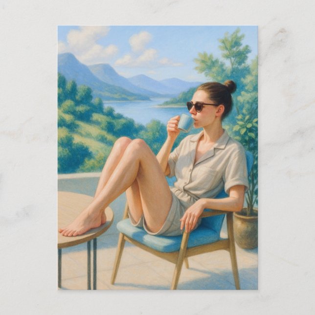 Mantén la Calma y Relájate Tarjeta Postal Acuarela (Anverso)